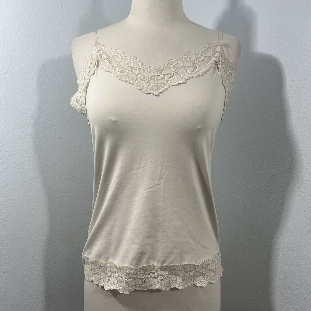 White House Black Market Tank Top Womens S Beige Lace Feminine Cami Bella Swan